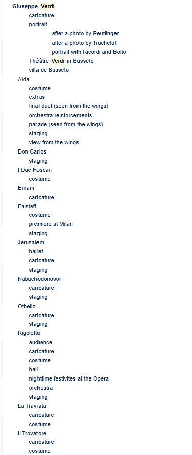 Example of the taxonomy structure for Verdi